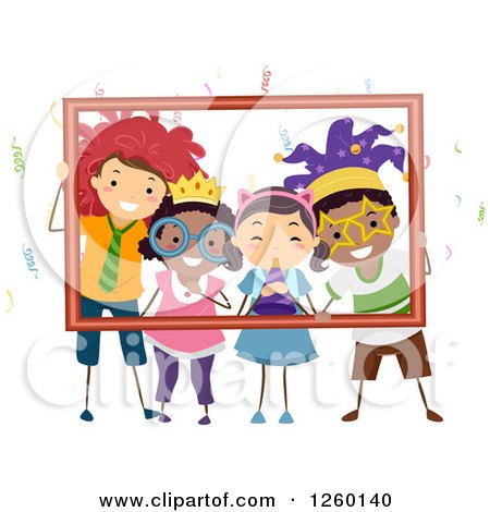 Clipart of Happy Children Posing with Party Costumes in a Frame - Royalty Free Vector Illustration by BNP Design Studio