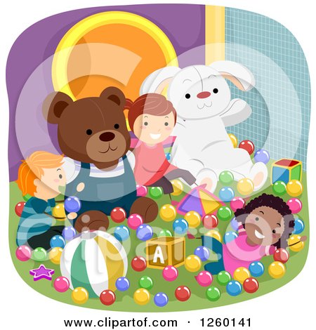 Clipart of Happy Children Playing at an Indoor Playground - Royalty Free Vector Illustration by BNP Design Studio