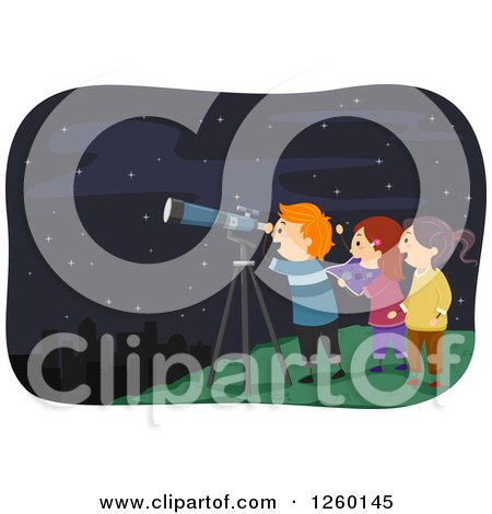 Clipart of Excited Children Stargazing - Royalty Free Vector Illustration by BNP Design Studio