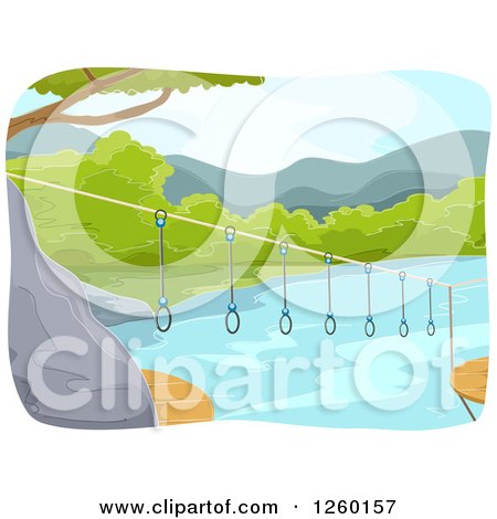 Clipart of a Ring Bridge Connecting Trees over a River - Royalty Free Vector Illustration by BNP Design Studio