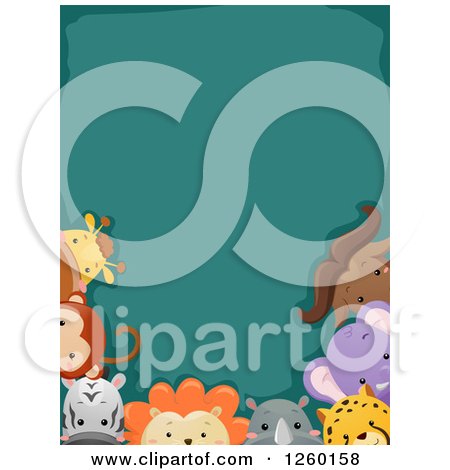 Clipart of a Teal Background Bordered with Safari and African Animals - Royalty Free Vector Illustration by BNP Design Studio