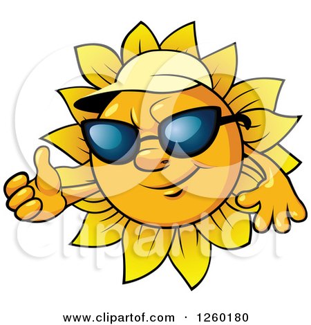 Clipart of a Happy Summer Sun Wearing Shades and a Hat and Giving a Thumb up - Royalty Free Vector Illustration by Vector Tradition SM