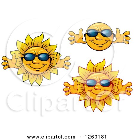 Clipart of Happy Summer Suns Wearing Shades - Royalty Free Vector Illustration by Vector Tradition SM