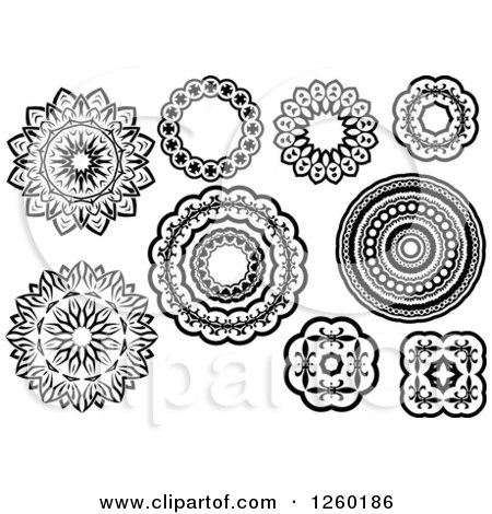 Clipart of Black and White Medieval Lace Circle Designs - Royalty Free Vector Illustration by Vector Tradition SM