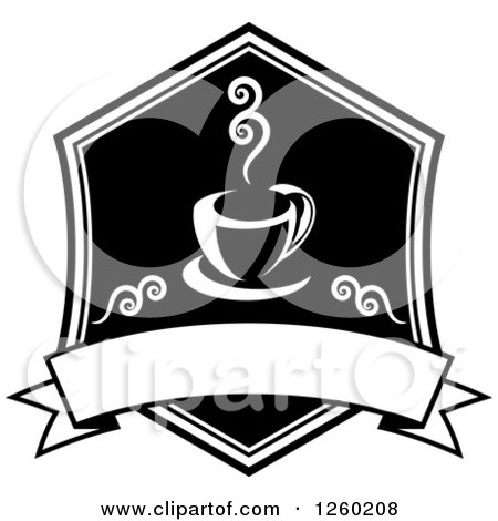 Clipart of a Black and White Coffee Design with a Blank Banner - Royalty Free Vector Illustration by Vector Tradition SM