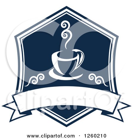 Clipart of a Navy Blue Coffee Design with a Blank Banner - Royalty Free Vector Illustration by Vector Tradition SM