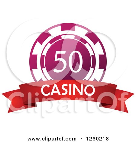 Clipart of a Pink 50 Poker Chip with a Casino Text Banner - Royalty Free Vector Illustration by Vector Tradition SM