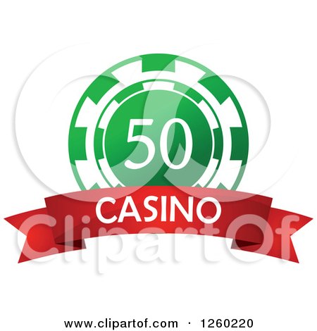 Clipart of a Green 50 Poker Chip with a Casino Text Banner - Royalty Free Vector Illustration by Vector Tradition SM