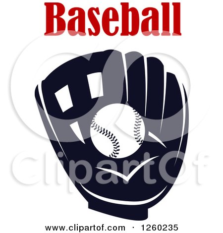 Clipart of a Black and White Baseball in a Mitt Under Red Text - Royalty Free Vector Illustration by Vector Tradition SM