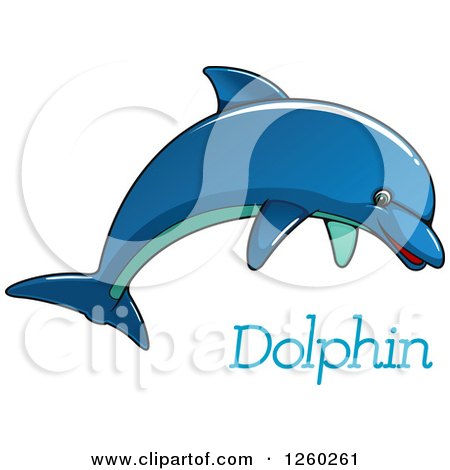 Clipart of a Blue Dolphin Jumping over Text - Royalty Free Vector Illustration by Vector Tradition SM
