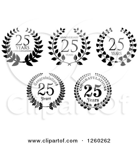 Clipart of Black and White 25 Years Anniversary Designs - Royalty Free Vector Illustration by Vector Tradition SM