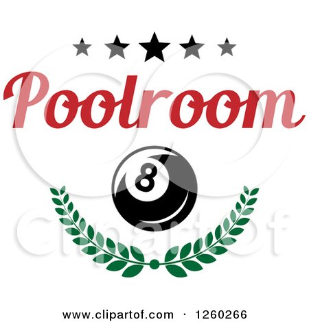 Clipart of a Billiards Eight Ball with a Laurel Text and Stars - Royalty Free Vector Illustration by Vector Tradition SM