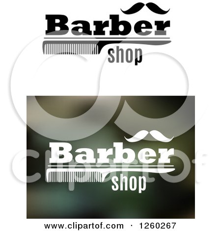 Clipart of Barber Shop Designs with a Comb and Mustache - Royalty Free Vector Illustration by Vector Tradition SM