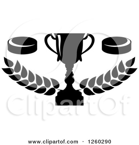 Clipart of Black and White Hockey Pucks and a Trophy with a Laurel - Royalty Free Vector Illustration by Vector Tradition SM