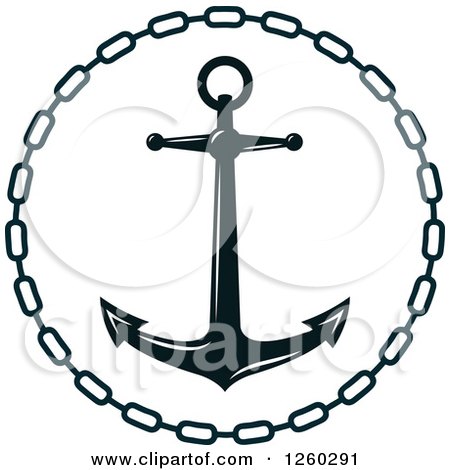 Clipart of a Black and White Anchor in a Chain Frame - Royalty Free Vector Illustration by Vector Tradition SM