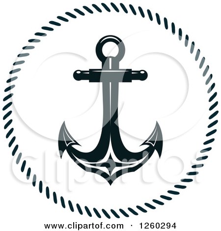 Clipart of a Black and White Anchor in a Rope Frame - Royalty Free Vector Illustration by Vector Tradition SM