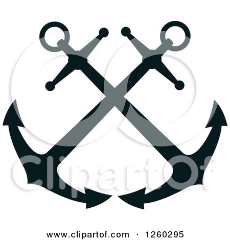 Clipart of Black and White Crossed Anchors - Royalty Free Vector Illustration by Vector Tradition SM