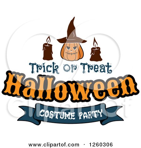 Clipart of a Jackolantern with Candles and Trick or Treat Halloween Costume Party Text - Royalty Free Vector Illustration by Vector Tradition SM