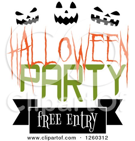 Clipart of a Halloween Party Free Entry Design with Pumpkin Faces - Royalty Free Vector Illustration by Vector Tradition SM