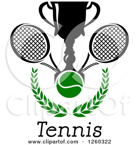 Clipart of a Trophy Cup with a Tennis Ball and Rackets over a Laurel over Text - Royalty Free Vector Illustration by Vector Tradition SM