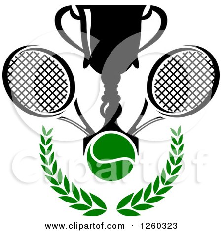 Clipart of a Trophy Cup with a Tennis Ball and Rackets over a Laurel - Royalty Free Vector Illustration by Vector Tradition SM