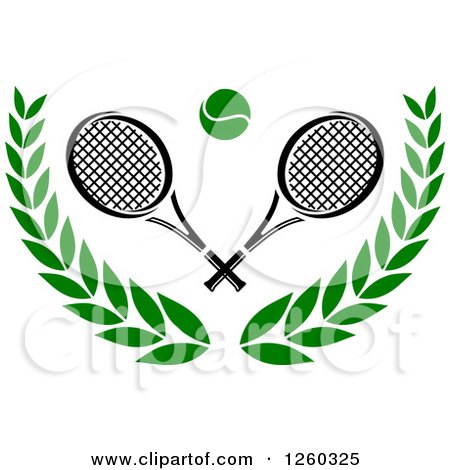 Clipart of a Tennis Ball and Rackets over a Laurel - Royalty Free Vector Illustration by Vector Tradition SM