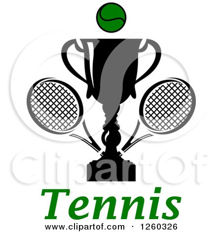 Clipart of a Trophy Cup with a Tennis Ball and Rackets over Text - Royalty Free Vector Illustration by Vector Tradition SM