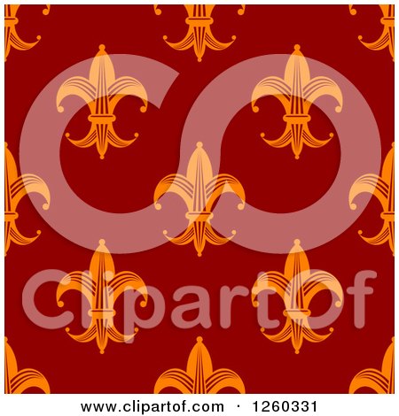 Clipart of a Seamless Tan and Red Fleur De Lis Background - Royalty Free Vector Illustration by Vector Tradition SM