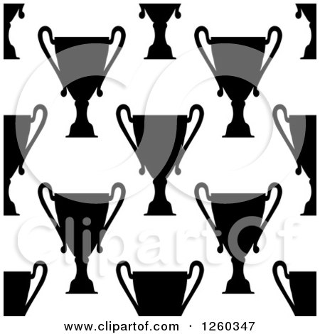 Clipart of a Seamless Black and White Pattern of Trophy Cups - Royalty Free Vector Illustration by Vector Tradition SM