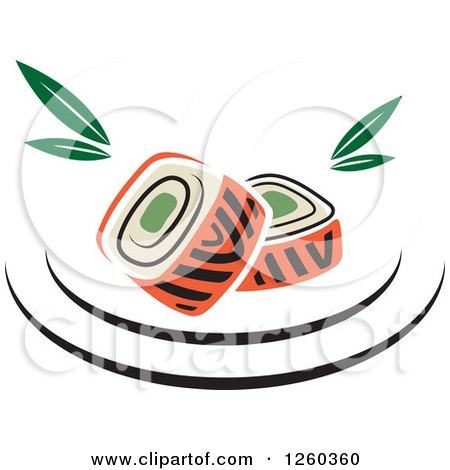 Clipart of Sushi with Leaves - Royalty Free Vector Illustration by Vector Tradition SM