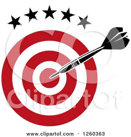 Clipart of a Throwing Dart over a Blue Target Under Stars - Royalty Free Vector Illustration by Vector Tradition SM