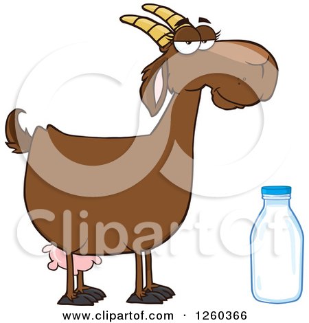 Clipart of a Red and White Female Boer Goat Doe with a Milk Bottle - Royalty Free Vector Illustration by Hit Toon