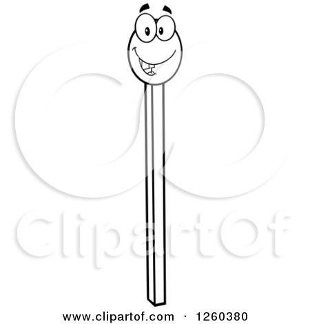 Clipart of a Black and White Happy Match Stick Character - Royalty Free Vector Illustration by Hit Toon