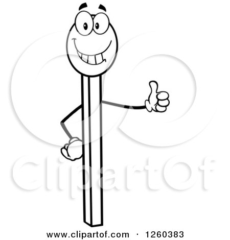 Clipart of a Black and White Happy Match Stick Character Giving a Thumb up - Royalty Free Vector Illustration by Hit Toon