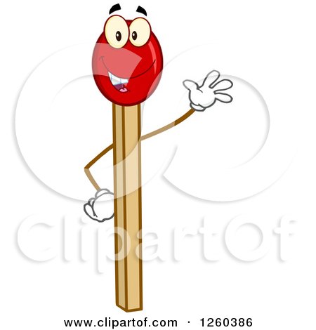 Clipart of a Friendly Waving Match Stick Character - Royalty Free Vector Illustration by Hit Toon