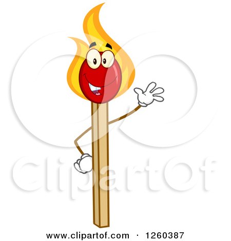 Clipart of a Friendly Waving Burning Match Stick Character - Royalty Free Vector Illustration by Hit Toon