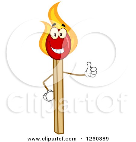 Clipart of a Happy Burning Match Stick Character Giving a Thumb up - Royalty Free Vector Illustration by Hit Toon