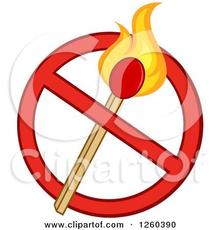 Clipart of a Lit Match Stick in a Prohibited Symbol - Royalty Free Vector Illustration by Hit Toon