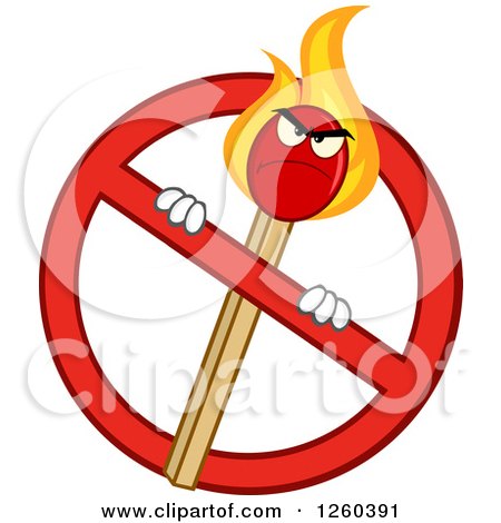 Clipart of a Mad Lit Match Stick Character in a Prohibited Symbol - Royalty Free Vector Illustration by Hit Toon