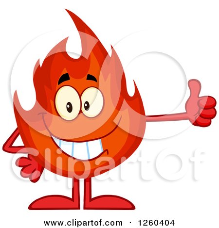 Clipart of a Happy Fireball Flame Character Holding a Thumb up - Royalty Free Vector Illustration by Hit Toon