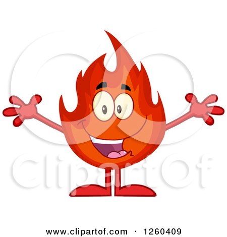Clipart of a Happy Fireball Flame Character with Open Arms - Royalty Free Vector Illustration by Hit Toon