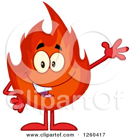 Clipart of a Friendly Waving Fireball Flame Character - Royalty Free Vector Illustration by Hit Toon
