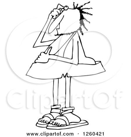 Clipart of a Black and White Bewildered Caveman Scratching His Head - Royalty Free Vector Illustration by djart