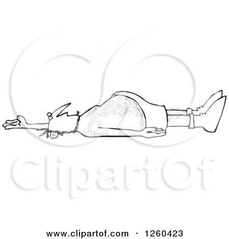 Clipart of a Black and White Dead Hairy Caveman on the Ground - Royalty Free Vector Illustration by djart