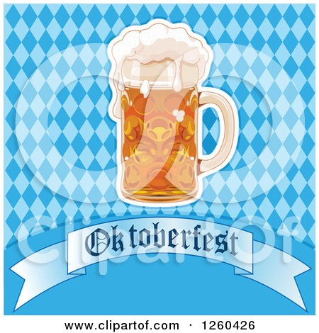 Clipart of a Beer Mug over Diamonds and an Oktoberfest Banner - Royalty Free Vector Illustration by Pushkin