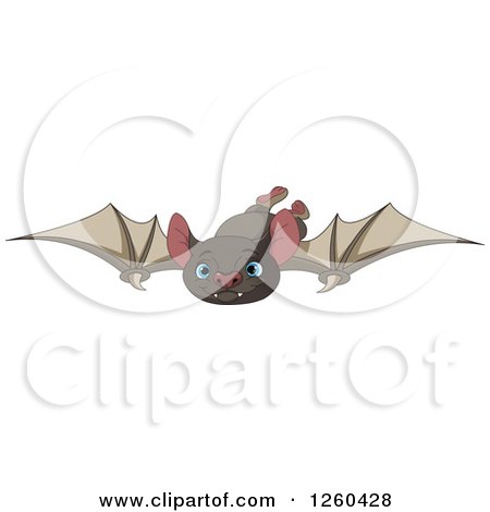 Clipart of a Cute Flying Blue Eyed Vampire Bat - Royalty Free Vector Illustration by Pushkin