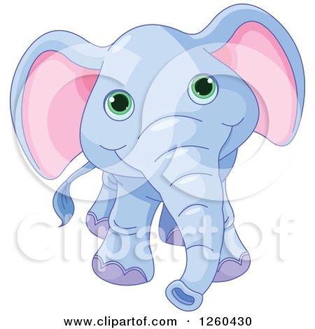 Clipart of a Cute Blue Baby Elephant with Big Green Eyes - Royalty Free Vector Illustration by Pushkin