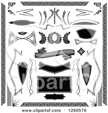 Clipart of Black and White and Grayscale Borders Andf Rames - Royalty Free Vector Illustration by Chromaco