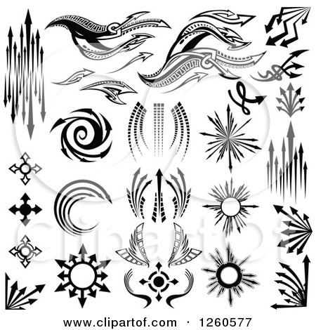 Clipart of Black and White Arrow Designs - Royalty Free Vector Illustration by Chromaco