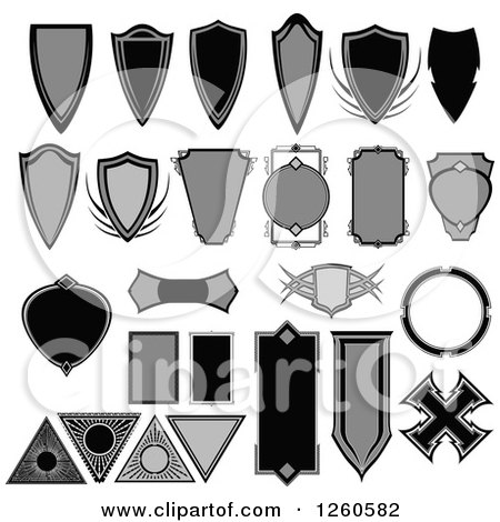 Clipart of Grayscale Shield Badges - Royalty Free Vector Illustration by Chromaco